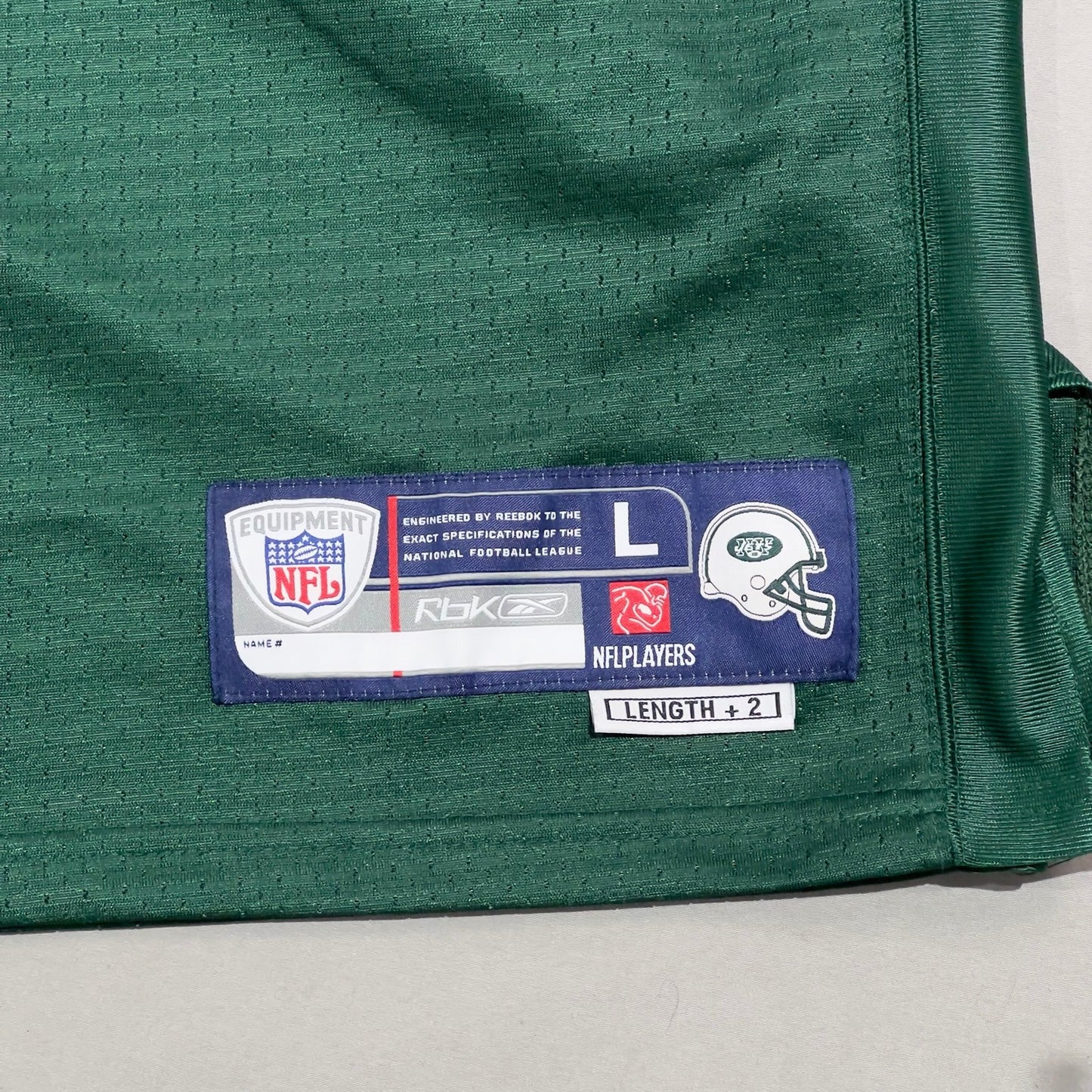 Brett Favre New York Jets NFL Jersey Mens Large Green Length +2 #4 Reebok