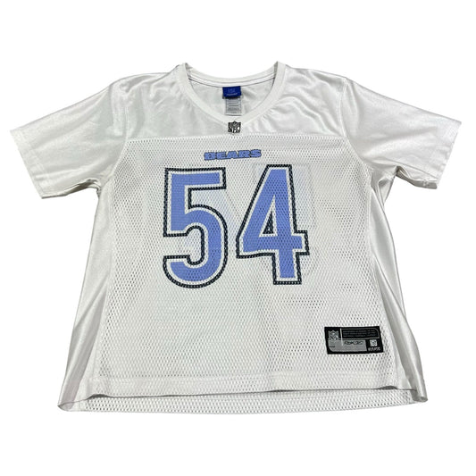 Brian Urlacher Jersey Womans Large Chicago Bears NFL Reebok White Blue #54