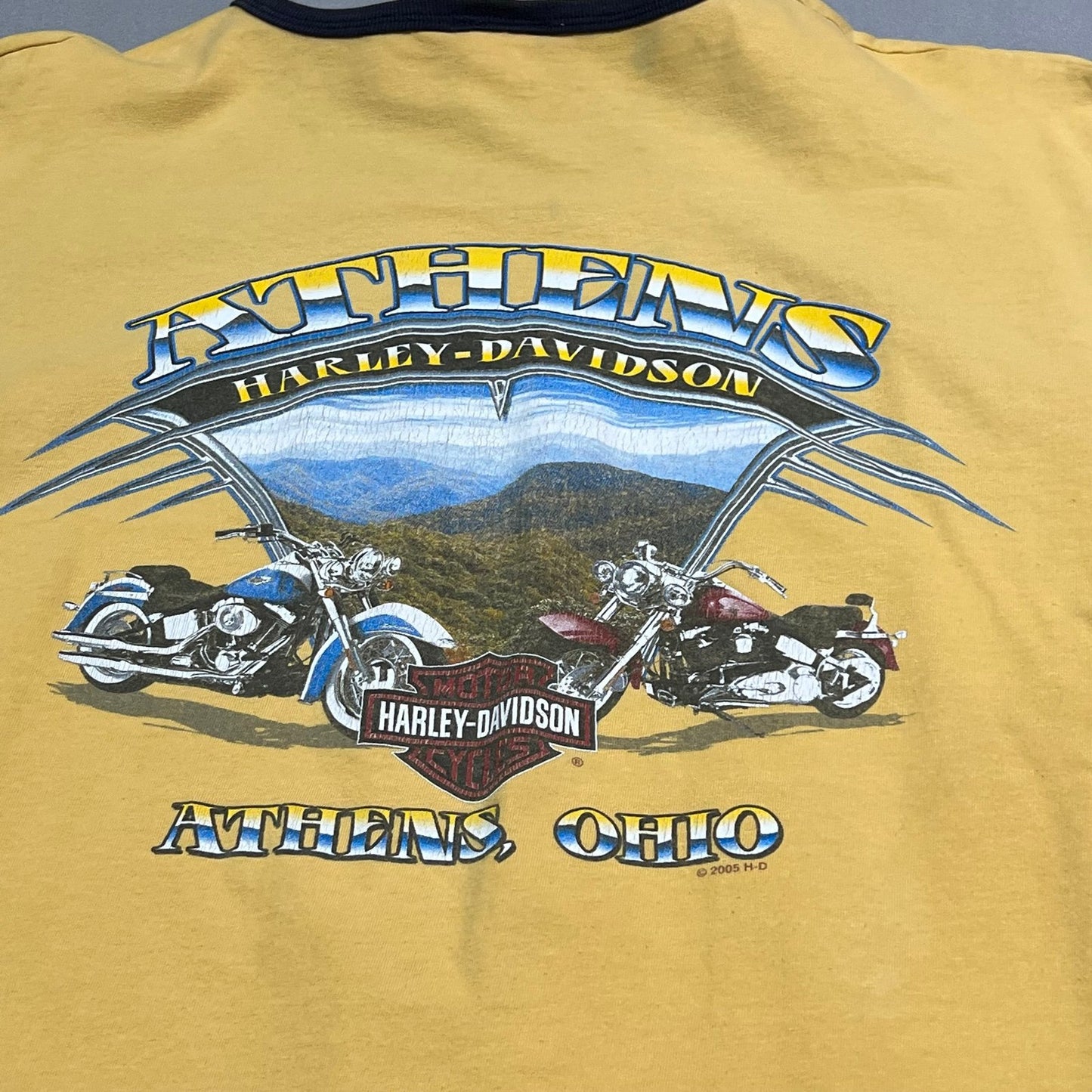 Harley Davidson Shirt Mens XL Yellow Athens Short Sleeve Motorcycle Biker