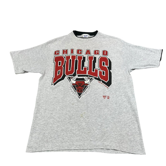 Vintage 90's Chicago Bulls Shirt Womans Large Short Sleeve NBA Logo Gray Trench