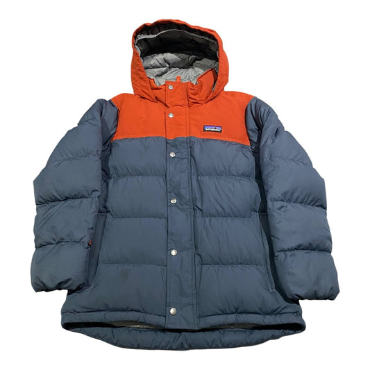 Patagonia Bivy Down Jacket Boys Kids Medium 10 Coat Puffer Hooded Blue Orange