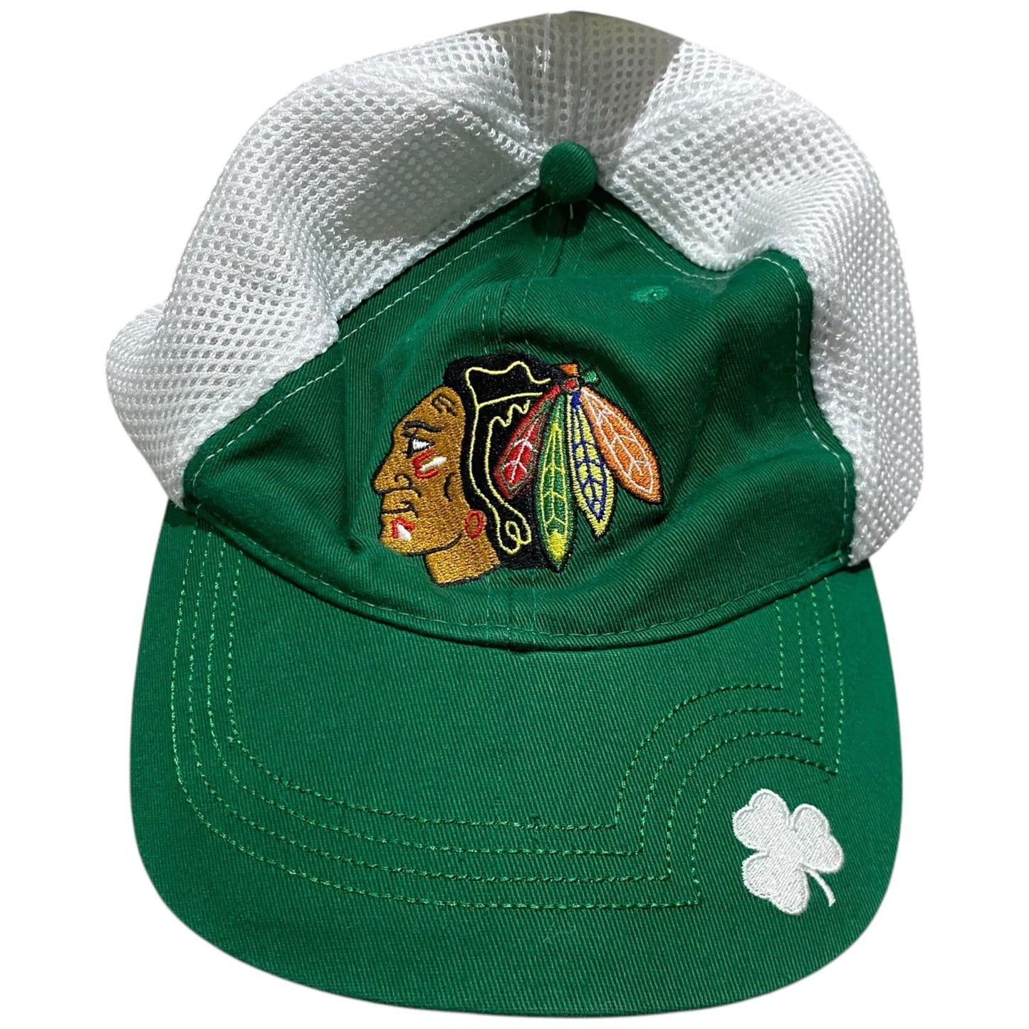 Chicago Blackhawks St. Patricks Green Hat Snapback Mesh Trucker NHL White