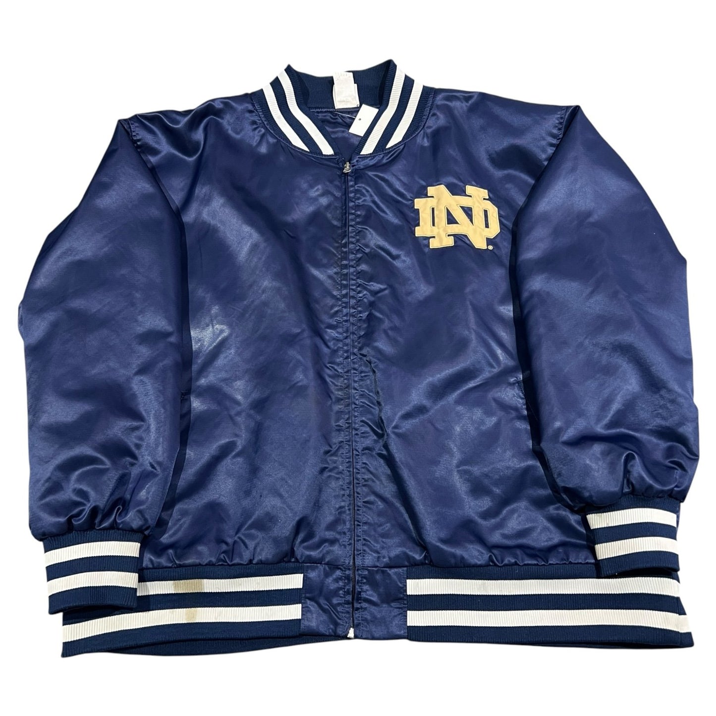 Vintage Notre Dame Varsity Jacket Satin Bomber Mens 3XL XXXL Blue Irish