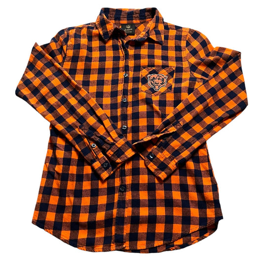 Chicago Bears Flannel Shirt Kids Youth Medium Orange Plaid NFL Button Up