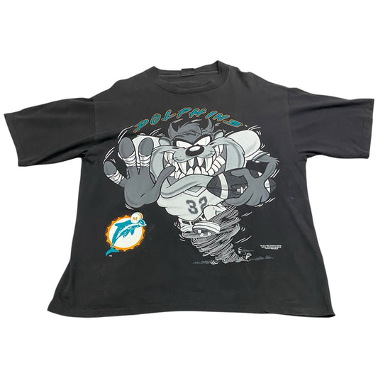 Vintage 90s Taz Looney Tunes Miami Dolphins Changes Shirt Mens XL NFL Black