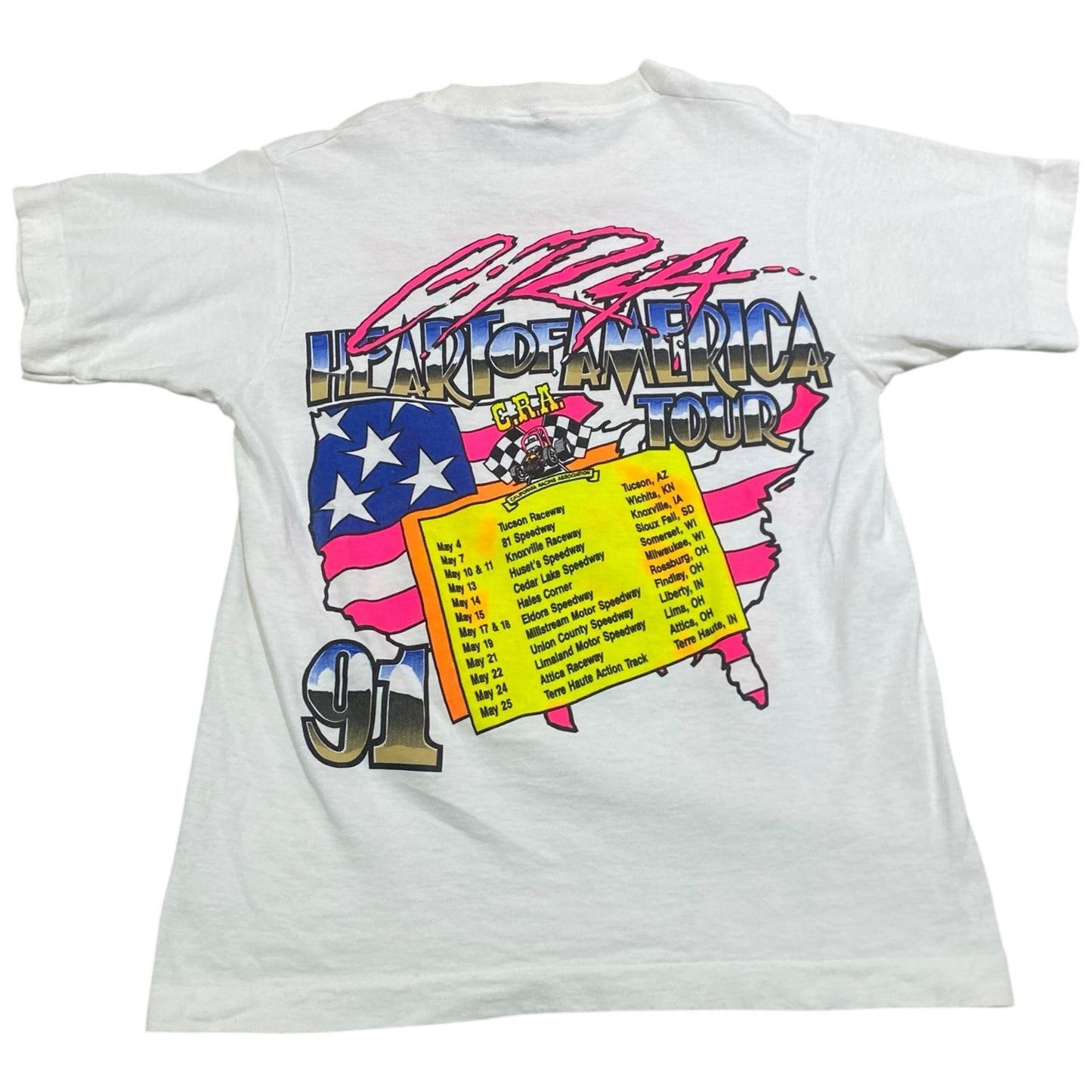 Vintage 1991 CRA Heart of American Tour Shirt Womans Large Car Racing White