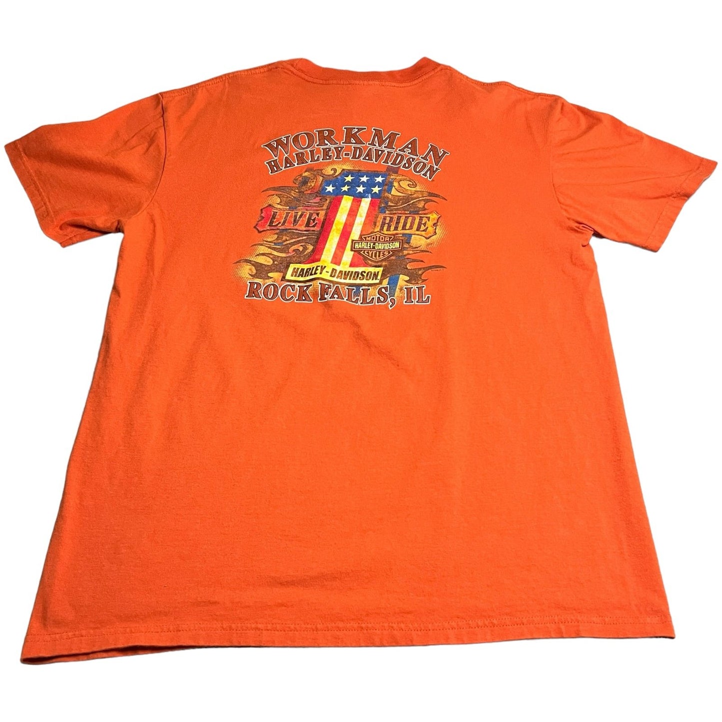 Harley Davidson Shirt Mens Large Orange Rock Falls Short Sleeve Motorcycle Biker