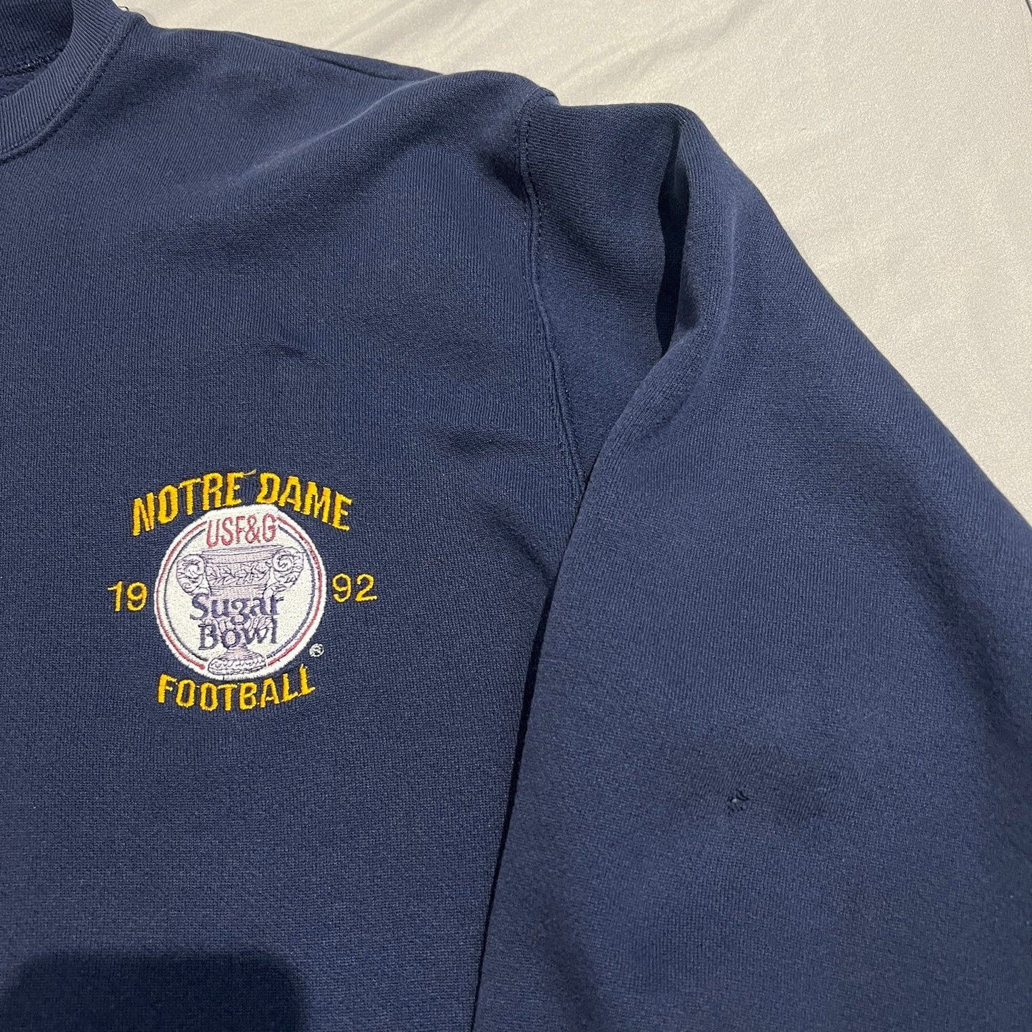 Vintage 1992 Notre Dame Sweater Football Crewneck 2XL XXL College Blue NCAA