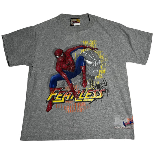 Vintage Spiderman 2004 Promo Shirt Kids XL Short Sleeve Gray Marvel Fearless