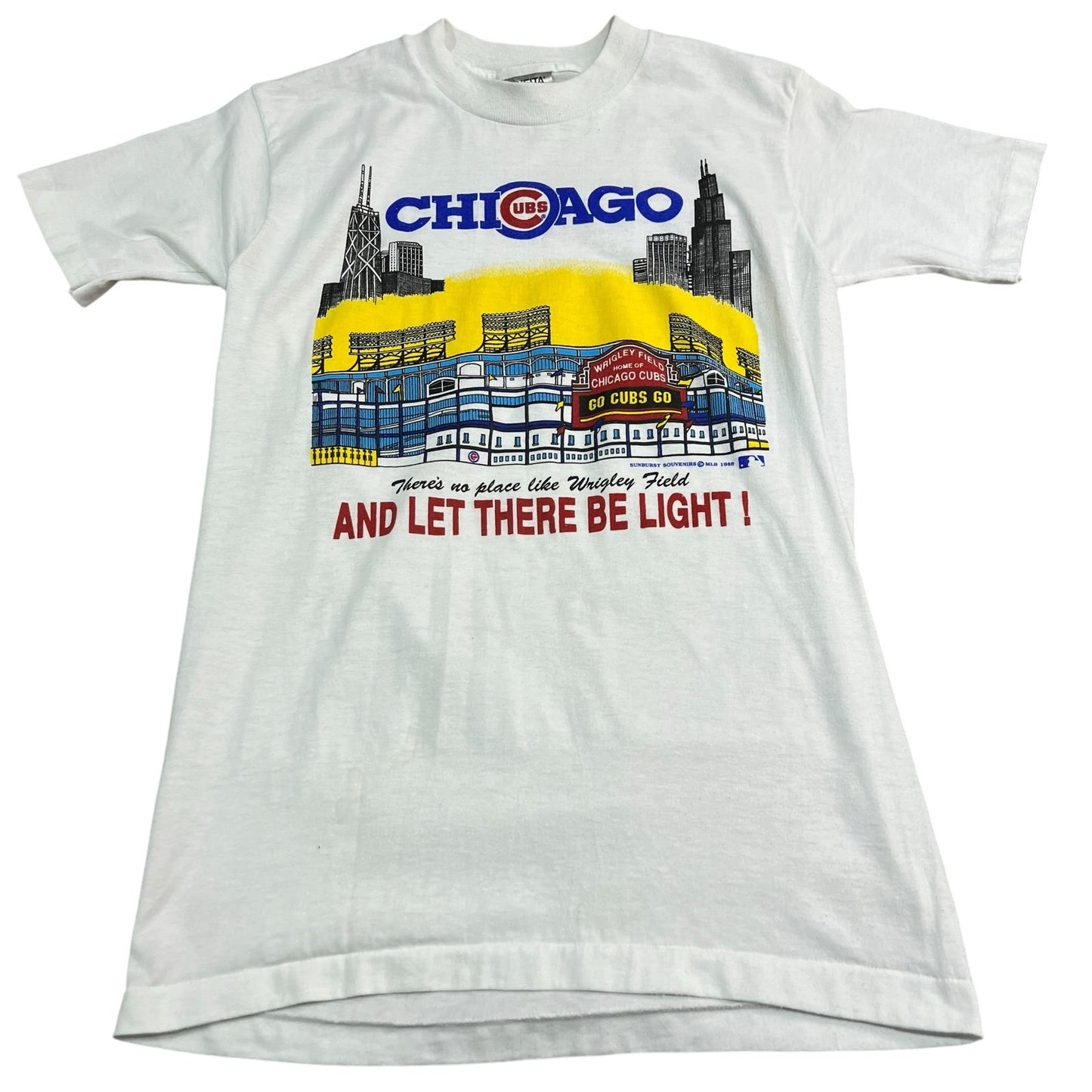 Vintage Chicago Cubs Shirt 1988 Womans Medium Let There Be Light White MLB