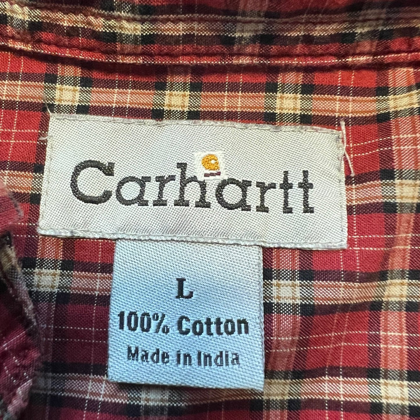 Carhartt Shirt Mens Large Button Up Plaid Red Cotton Long Sleeve