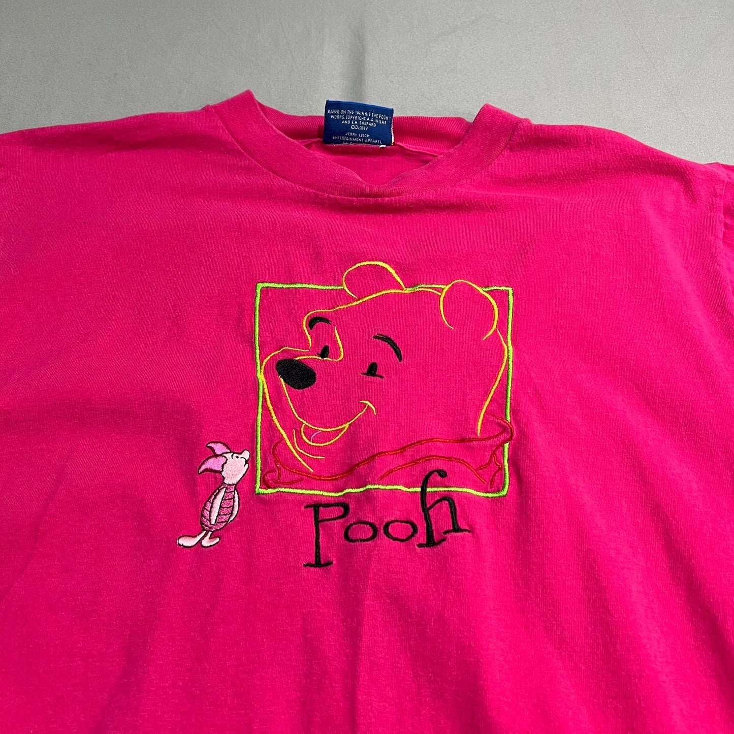 Vintage Winnie The Pooh Shirt Womans XL Disney Pink Embroidered Short Sleeve