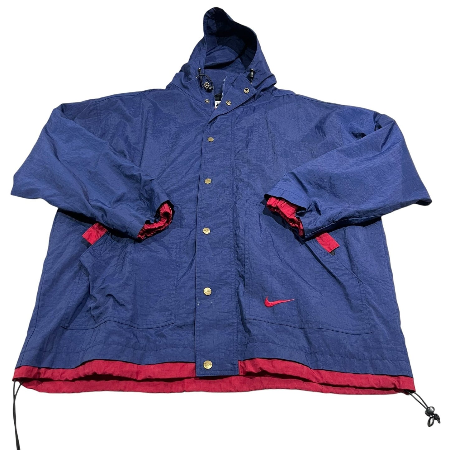 Vintage 90's Nike Windbreaker Jacket Mens Large Hood Swoosh Blue Red