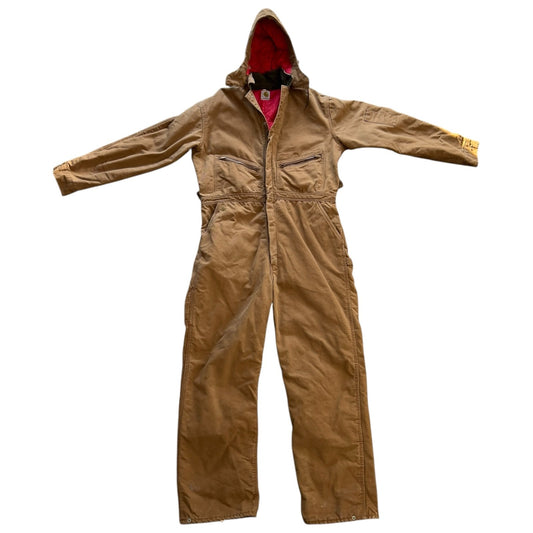 Vintage Carhartt Hooded Coveralls Jumpsuit Mens Large Brown Quilt Lined