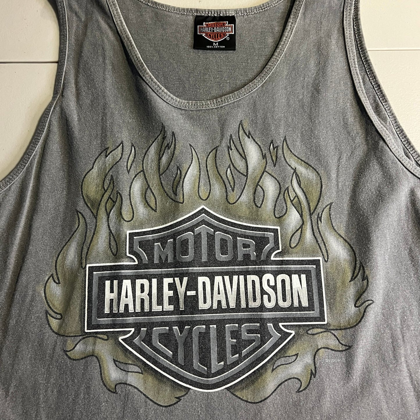 Vintage Harley Davidson Shirt Tank Top Mens Medium Gray 1998 Valparaiso Biker