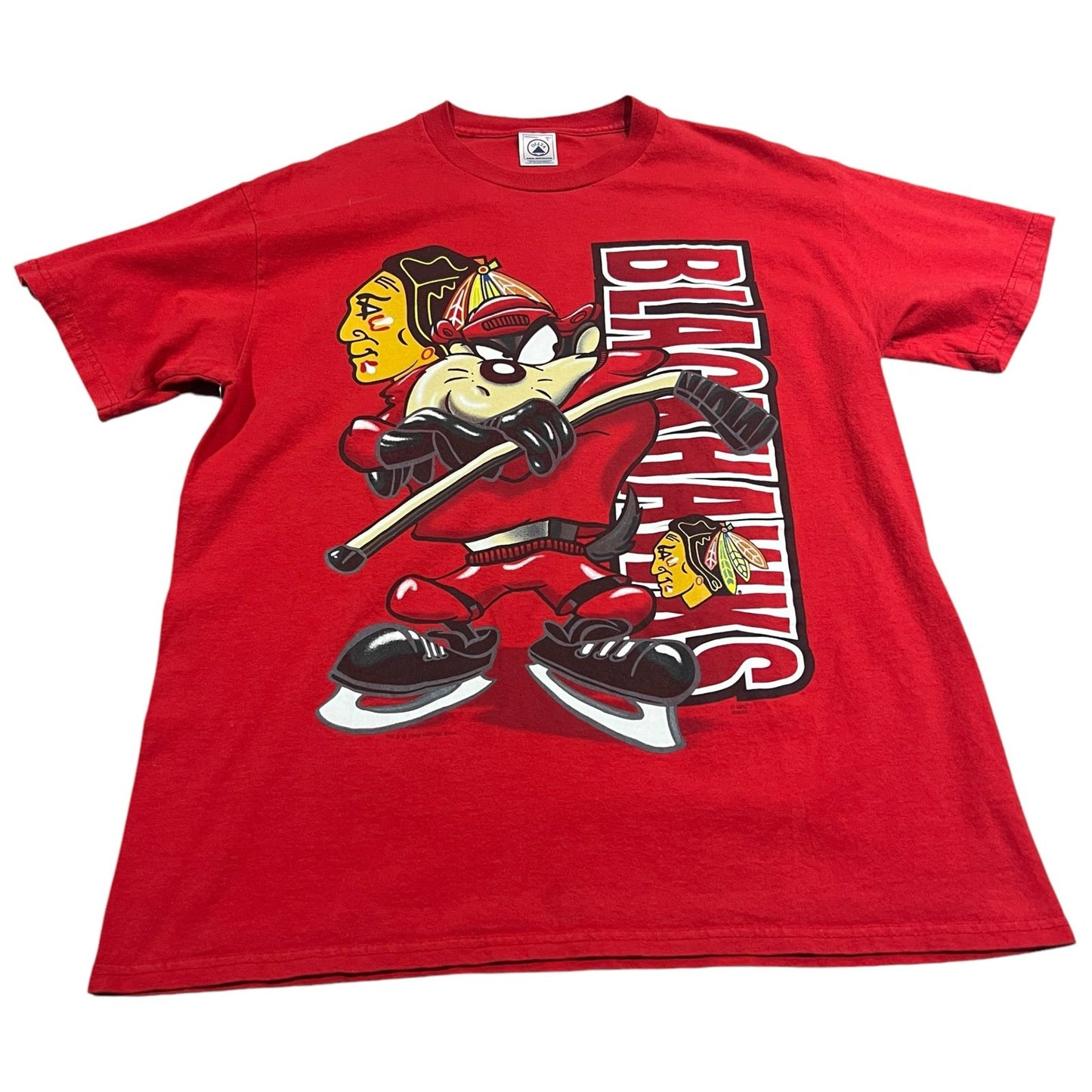 Vintage 1998 Chicago Blackhawks Taz Looney Tunes Shirt Mens Large NHL Red