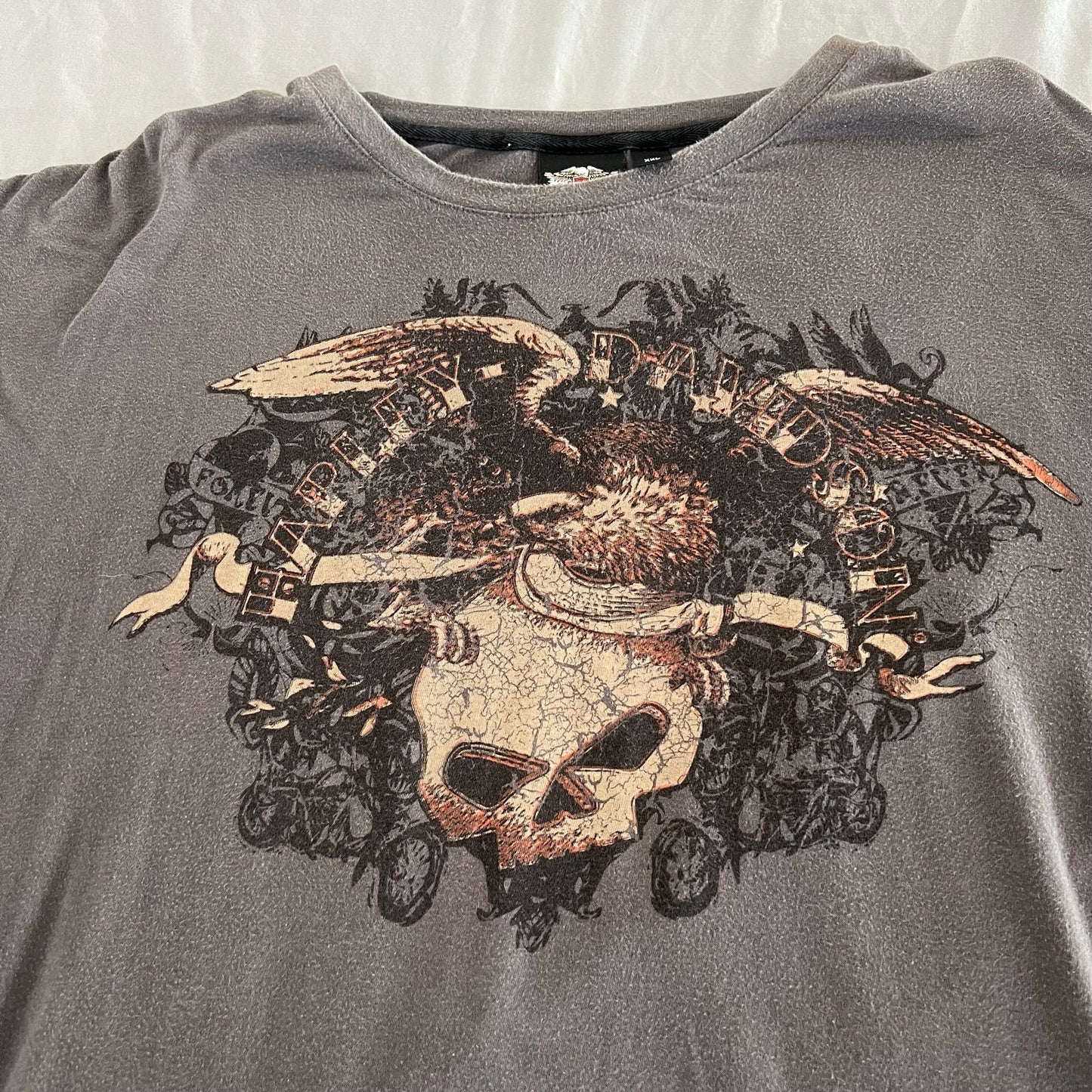 Harley Davidson Shirt Mens 2XL XXL Gray Short Sleeve Skull Motorcycle Biker