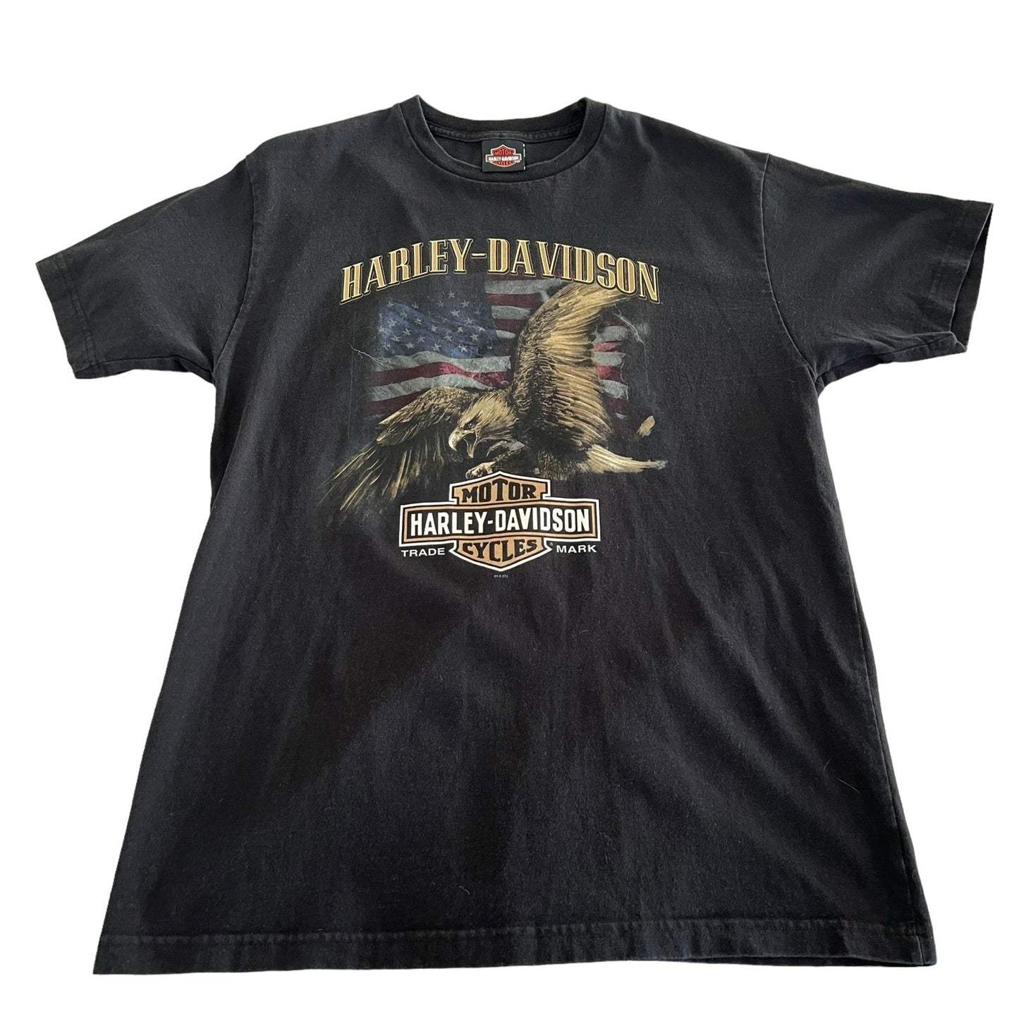 Harley Davidson Shirt Mens Large Decatur Eagle American Flag Black Motorcycle