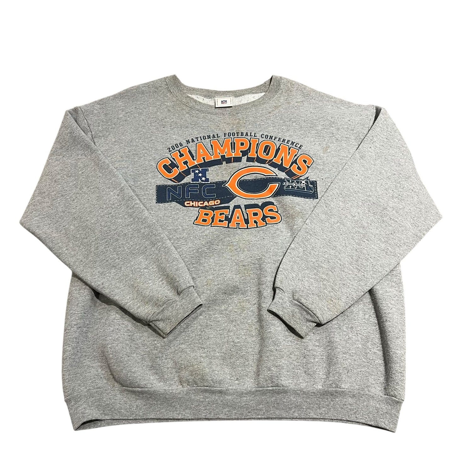 Chicago Bears Sweater Mens Large Crewneck 2006 Champions Gray Orange NFL