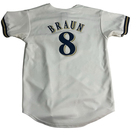 Ryan Braun Milwaukee Brewers Jersey Kids Youth Large #8 White Majestic MLB