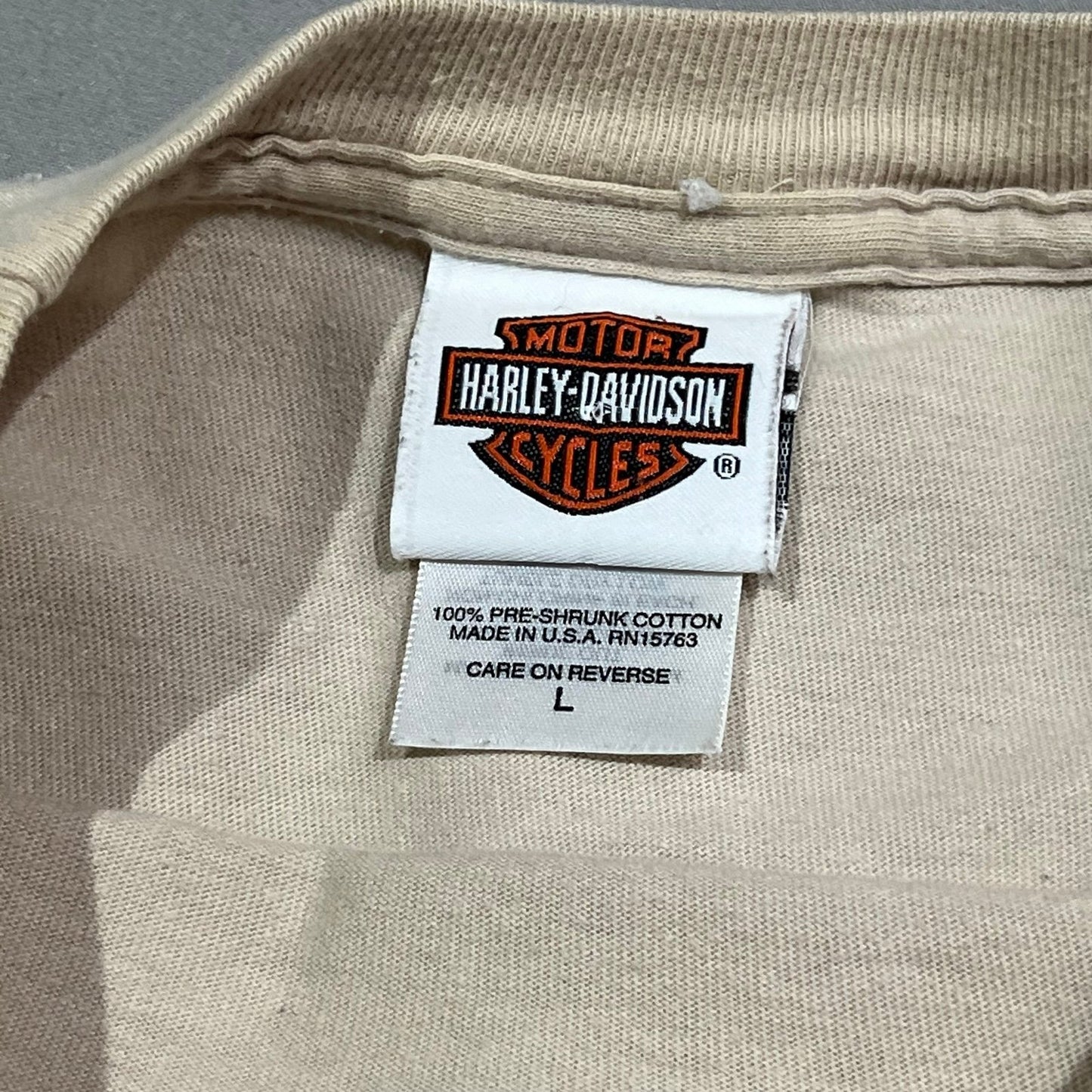 Harley Davidson Shirt Mens Large Woodstock Tan Short Sleeve Motorcycle