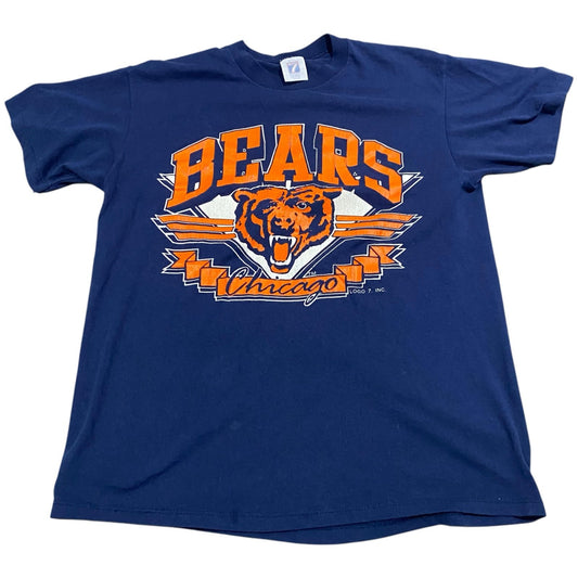 Vintage 90's Chicago Bears Shirt Womans Large LOGO 7 NFL Short Sleeve Blue