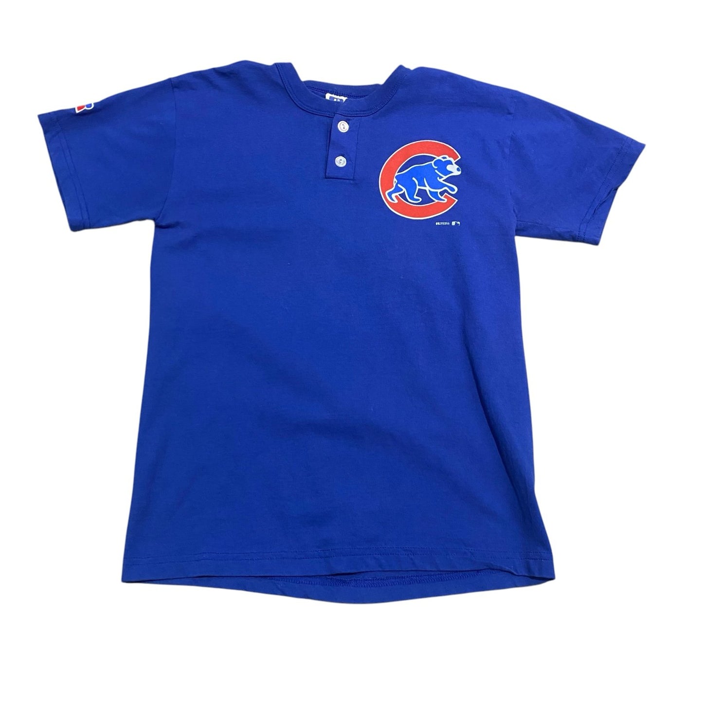 Chicago Cubs Henley Shirt Kids Youth Large Russell Athletic Blue MLB