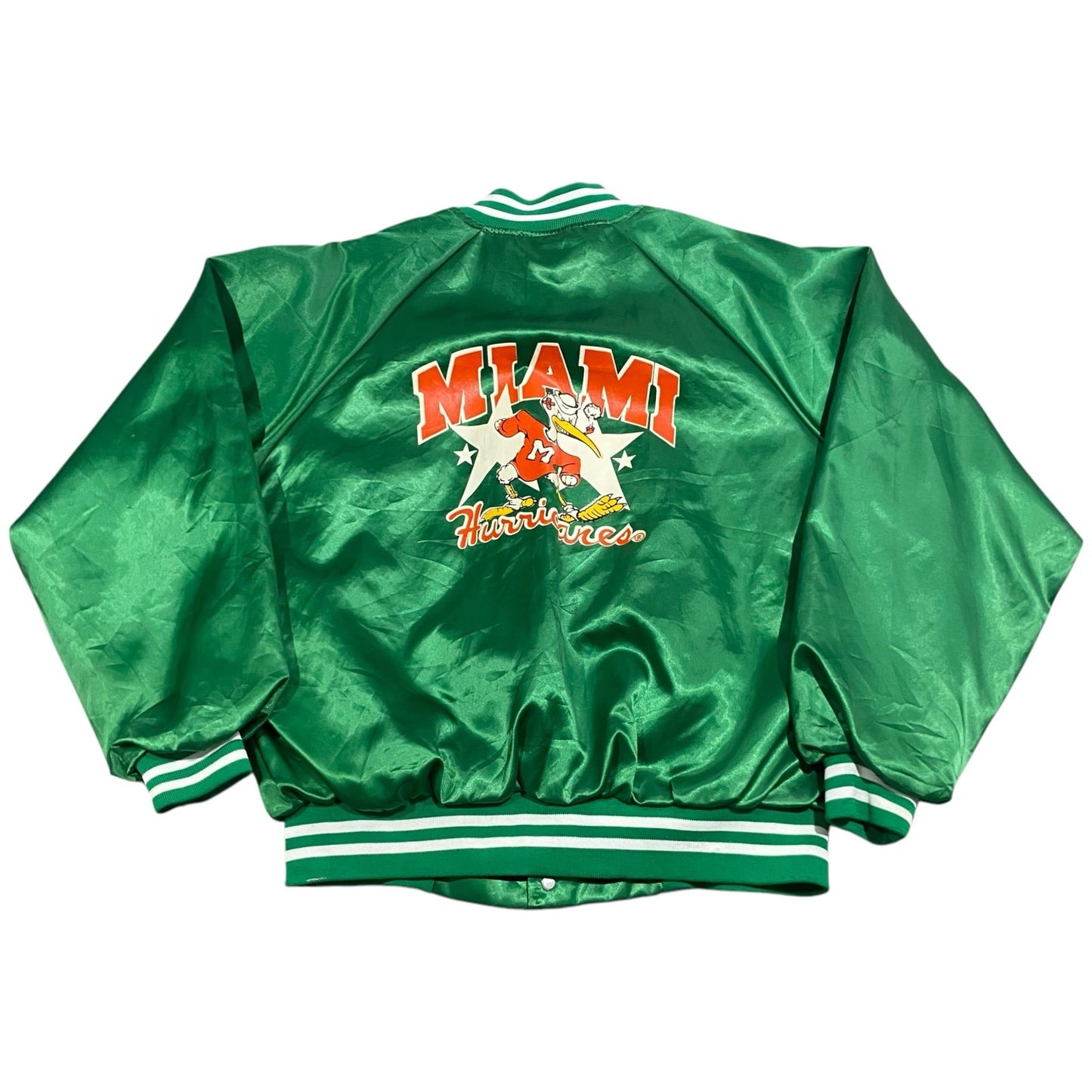 Vintage 80's Miami Hurricanes Jacket Mens XL Satin Varsity Coat Hartwell Green