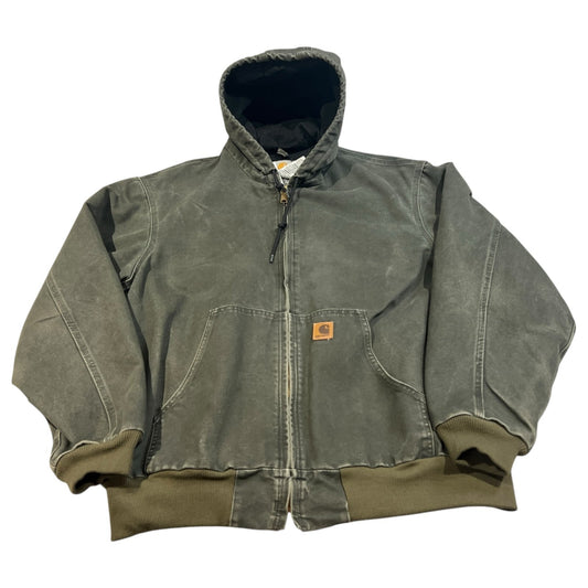 Vintage Carhartt Hooded Jacket Mens XL Workwear J25 MOS Regular Fit Green