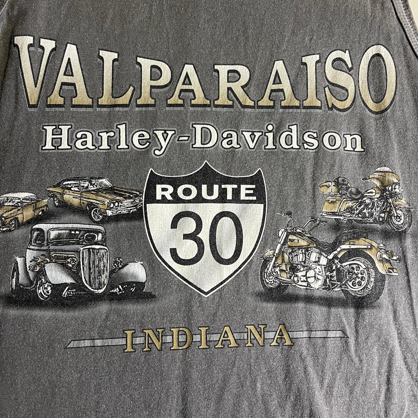 Vintage Harley Davidson Shirt Tank Top Mens Medium Gray 1998 Valparaiso Biker