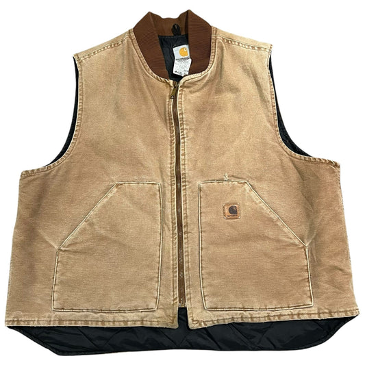 Carhartt Full Zip Vest Mens 2XL XXL Quilt Lined Duck Canvas Workwear Brown