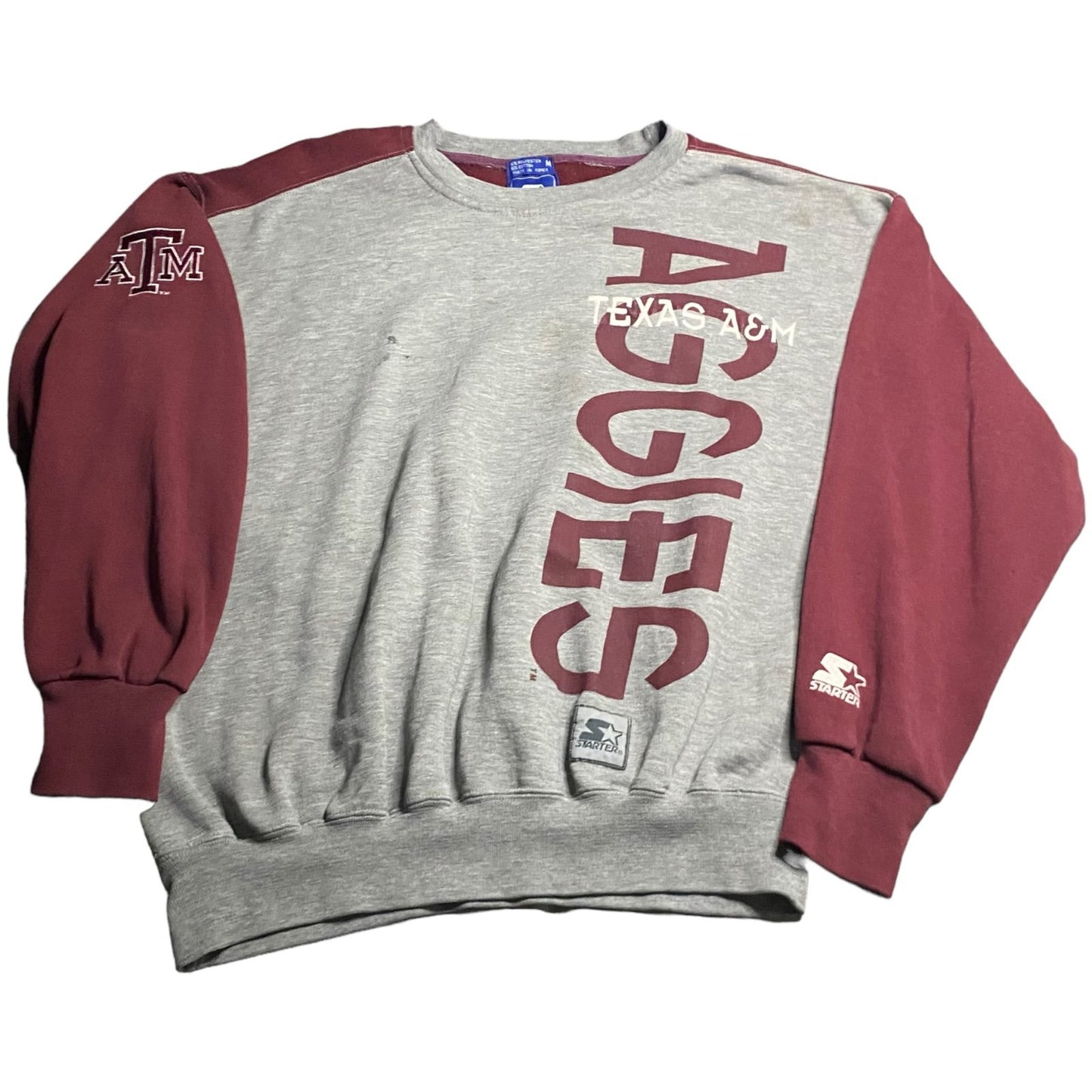 Vintage Texas A&M Crewneck Sweater Mens Medium STATER 90's Aggies Gray Red