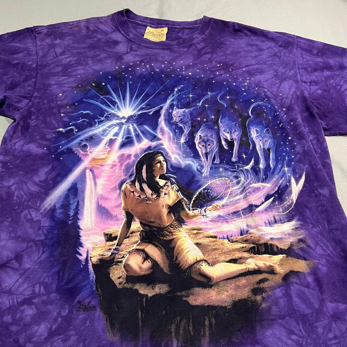 Vintage The Mountain Shirt Native American Dream Wolf Nature Mens XL Purple