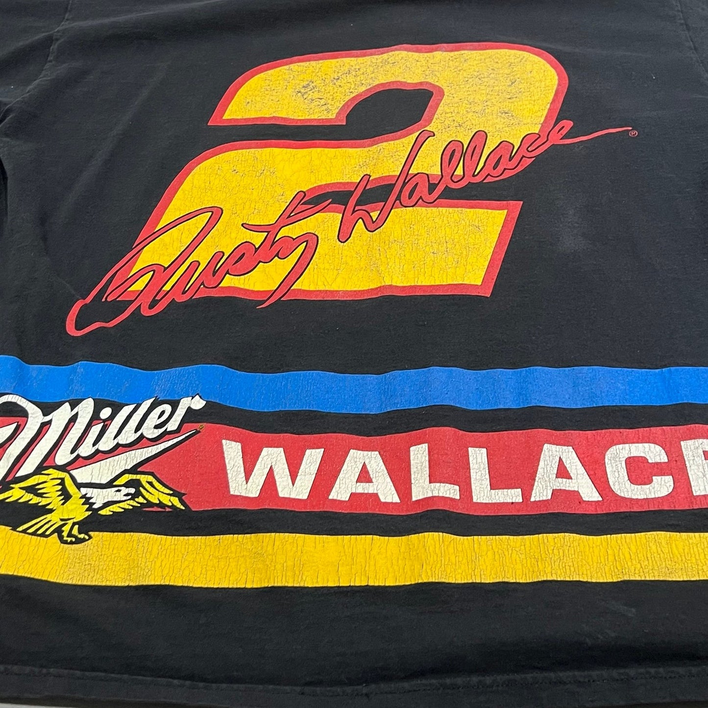 Vintage 90's Rusty Wallace Shirt Mens XL Nutmeg Double Sided NASCAR Miller Black