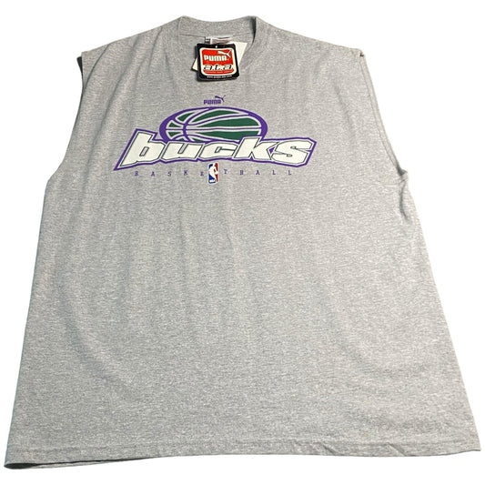 NWT Vintage Milwaukee Bucks Tank Top Shirt Mens Large Gray Puma Sleeveless NBA