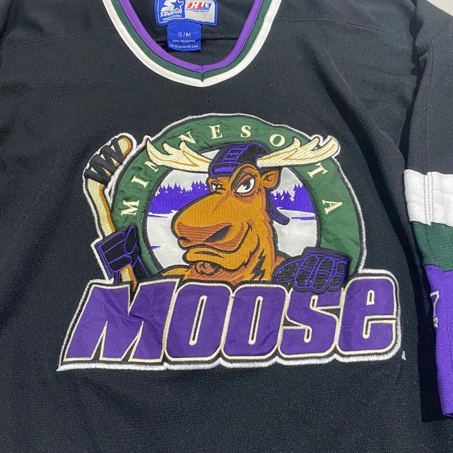 Vintage Minnesota Moose STARTER Jersey Kids Youth Small Medium IHL Stitch Sewn