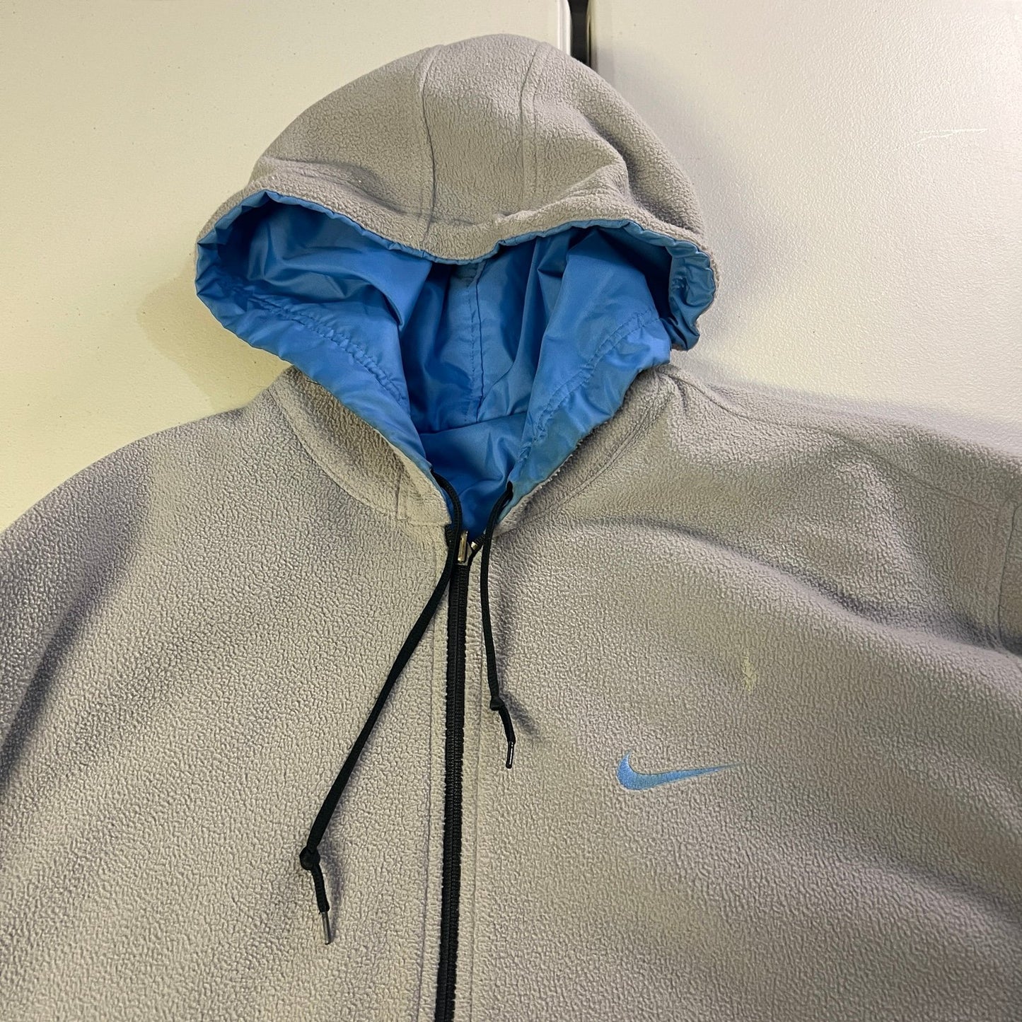 Vintage Nike Jacket Mens XL Reversible Y2K Blue Fleece Gray Full Zip Hood