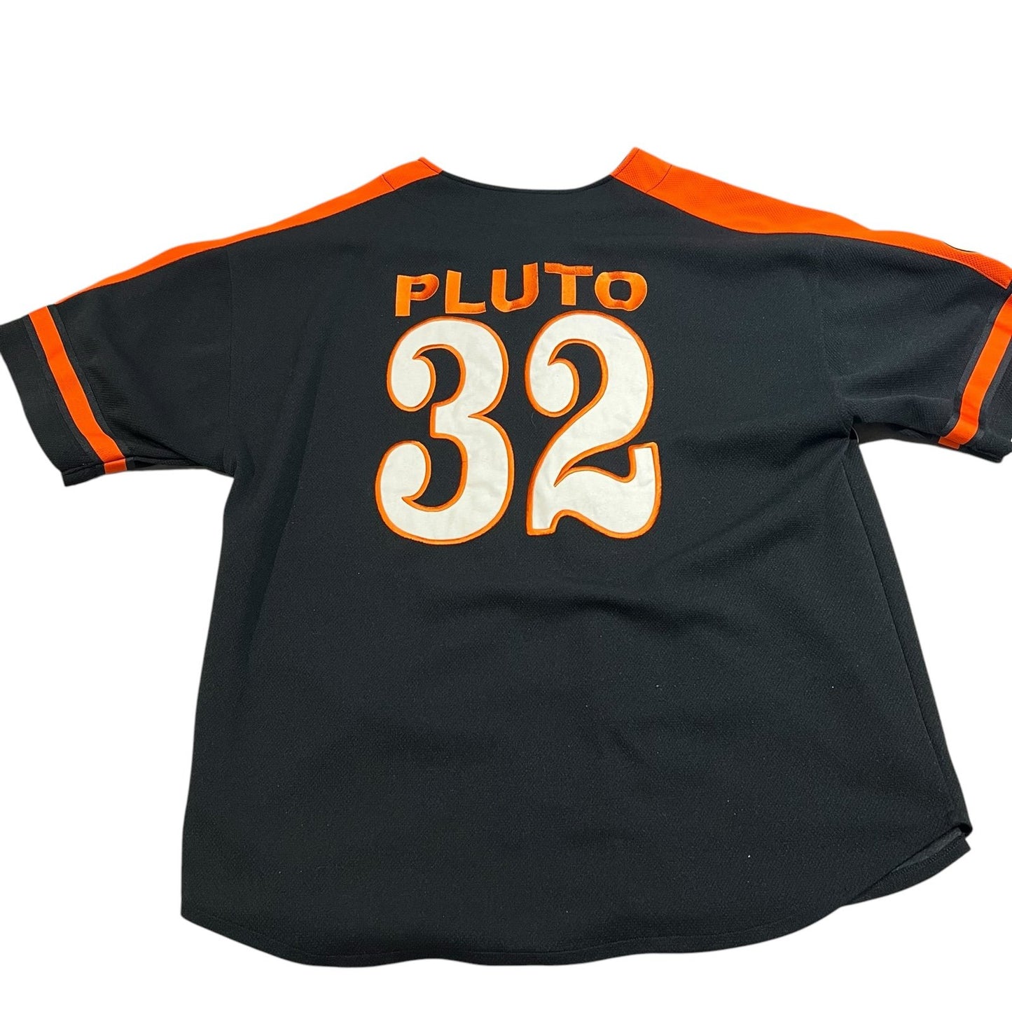 Vintage Pluto Baseball Jersey Mens Large Disney #32 Embroidered Black Orange