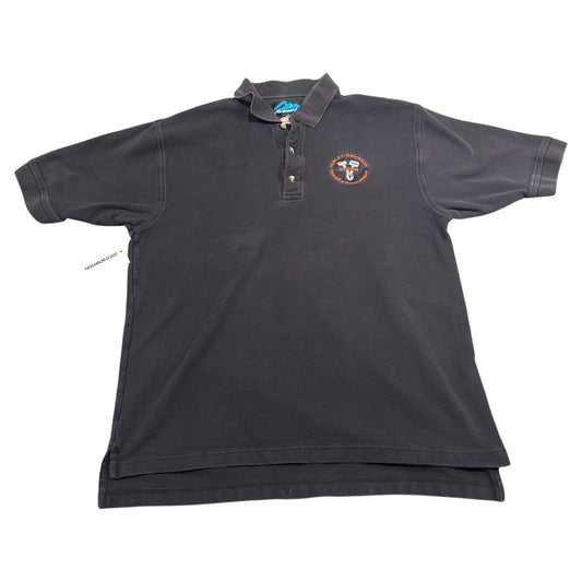Harley Davidson Polo Shirt Mens Large Engine Black Collared Short Sleeve