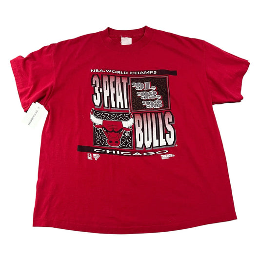 Vintage 90s Chicago Bulls 3-Peat NBA World Champs Shirt Mens XL Short Sleeve Red