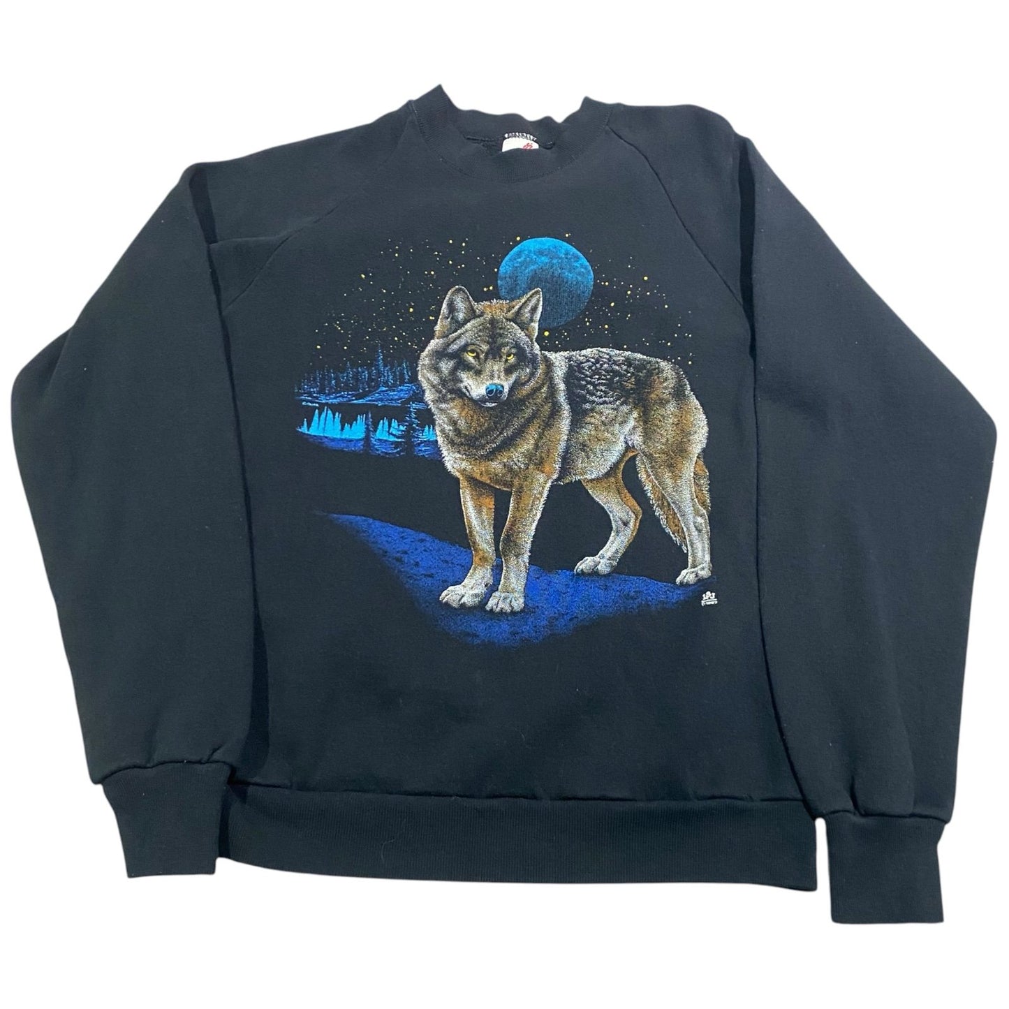 Vintage 90's Wolf Sweater Womans Large Black Nature Animal Black Moon Jerzees