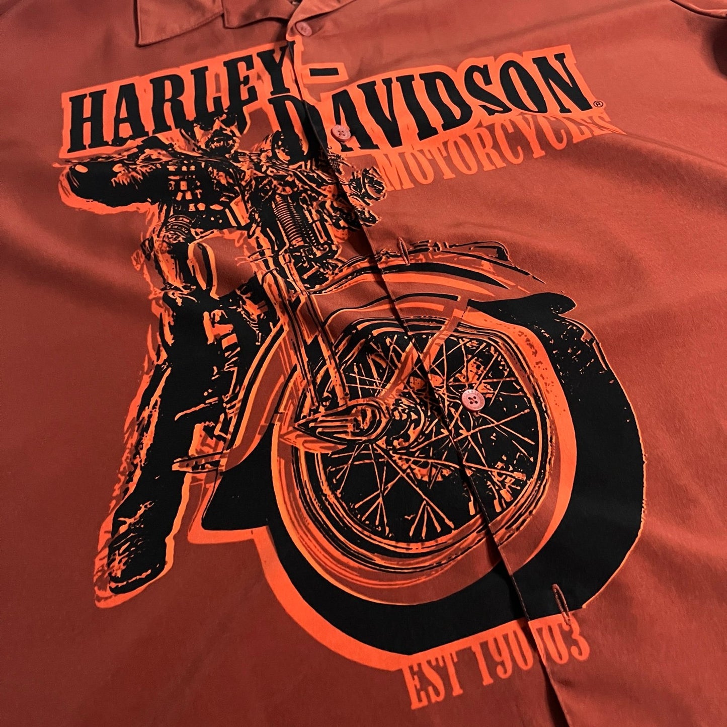 Harley Davidson Button Up Shirt Mens 2XL XXL Red Motorcycle Biker Short Sleeve