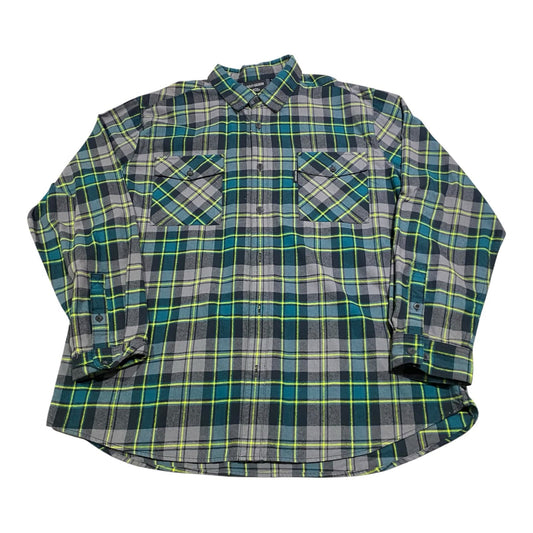 Harley Davidson Flannel Shirt Mens 2XL XXL Plaid Button Up Green Gray