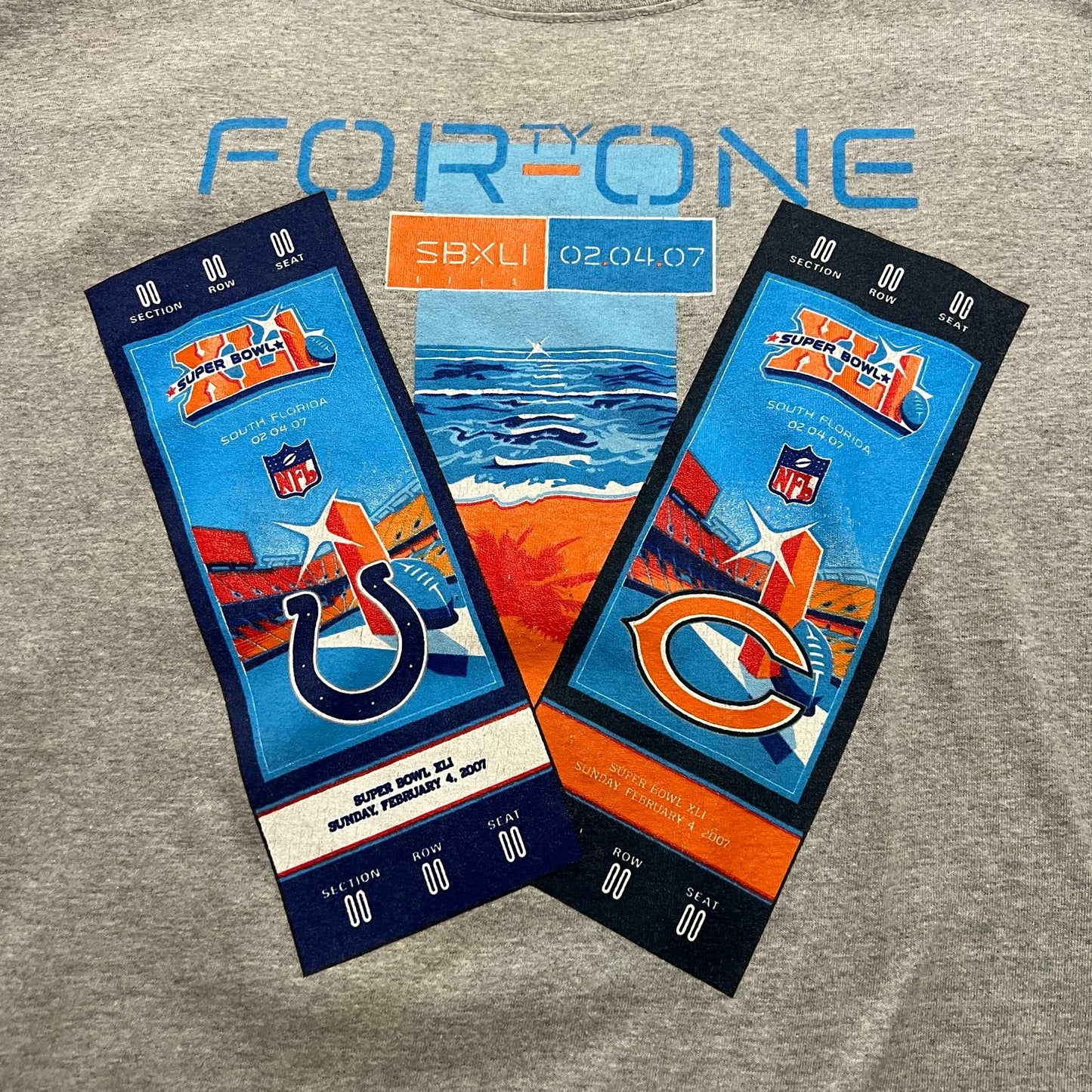 Chicago Bears vs Indiana Colts Superbowl XLI 41 Shirt Mens XL Gray Tickets