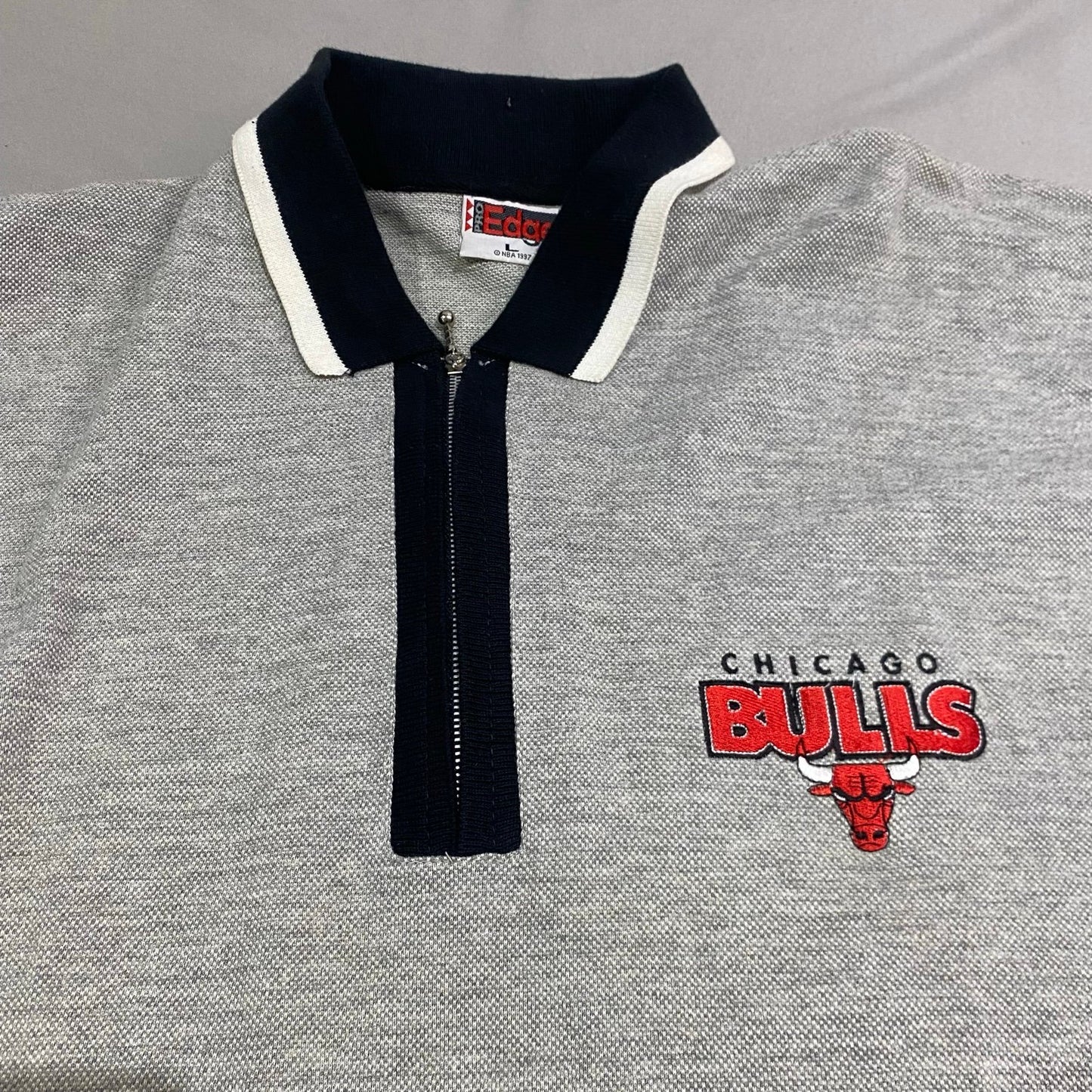 Vintage 90's Chicago Bulls Polo Shirt Mens Large Pro Edge Embroidered NBA Gray