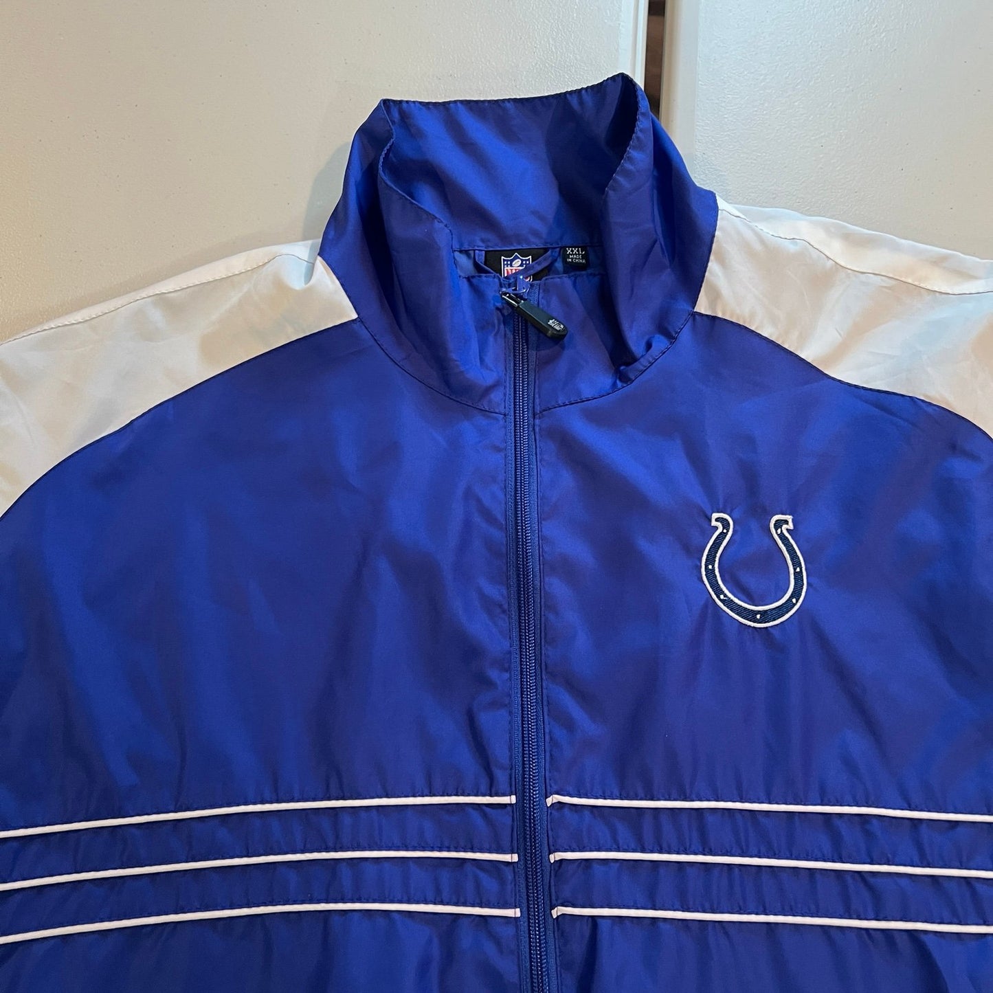 Indianapolis Colts Jacket Mens XXL 2XL Zip Windbreaker Blue NFL Reebok White