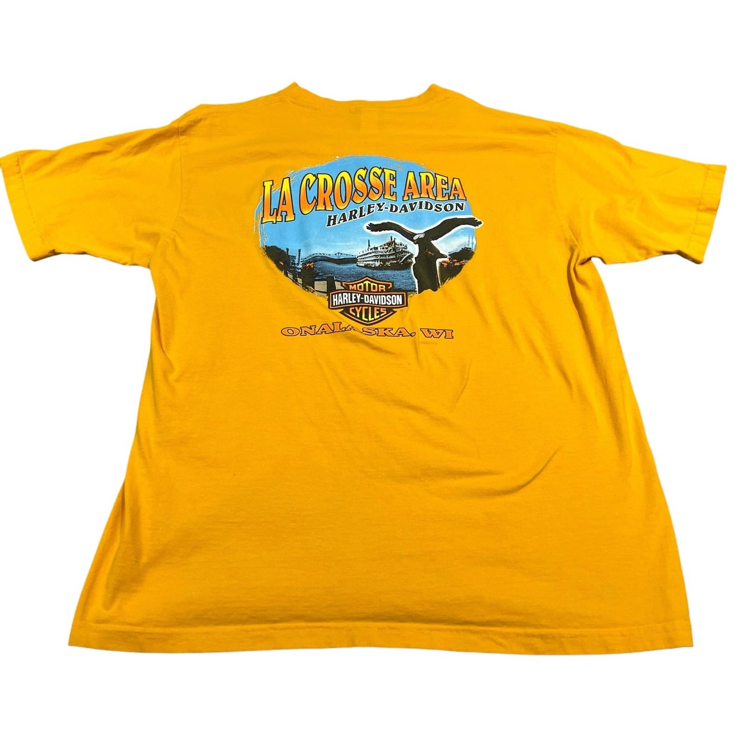 Harley Davidson Shirt Mens XL Yellow Onalaska Short SLeeve Motorcycle Biker