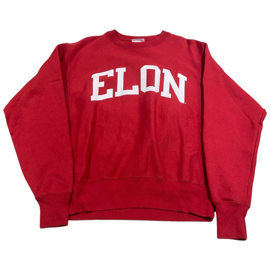 Vintage Elon University Champion Crewneck Mens Medium Reverse Weave Sweater Red