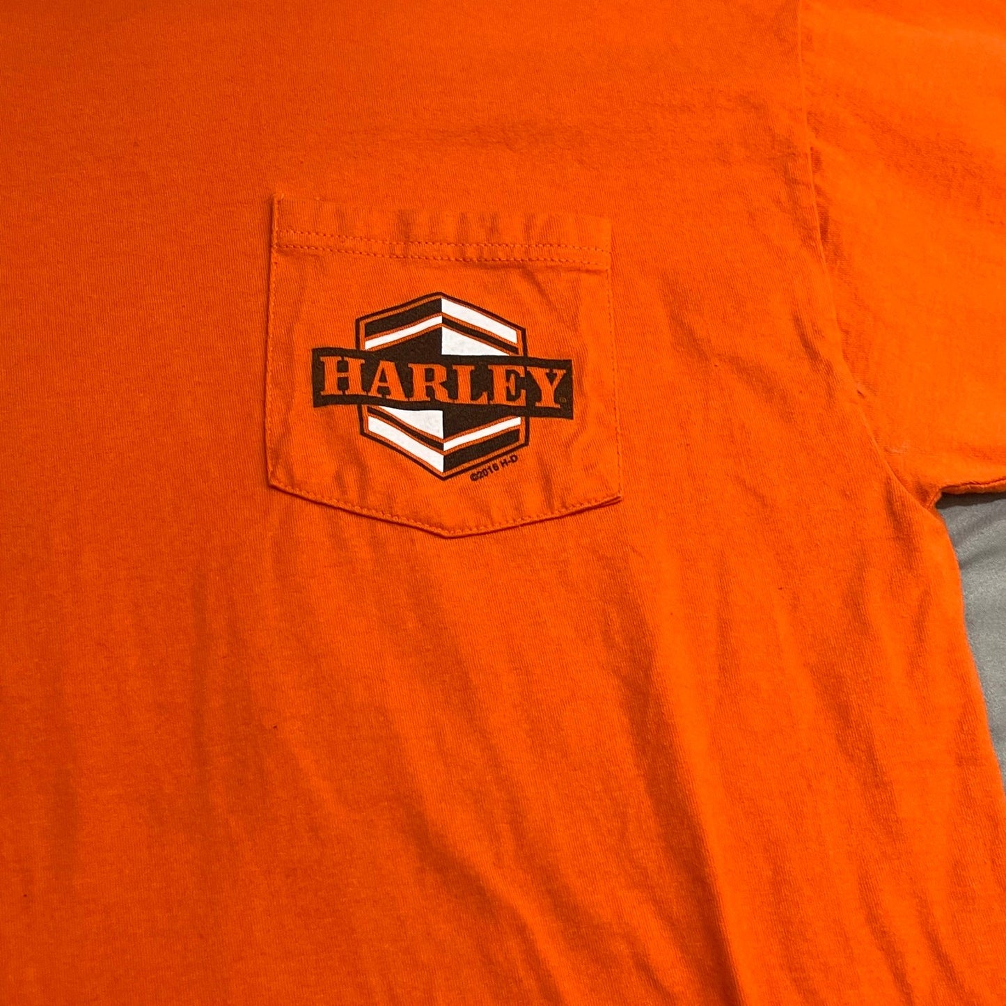 Harley Davidson Shirt Mens Large Denver Orange Short Sleeve Pocket Motorcycle