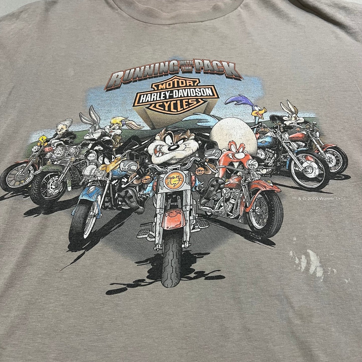 Vintage Harley Davidson Shirt Looney Tunes Mens large Beige Tan Taz Short Sleeve